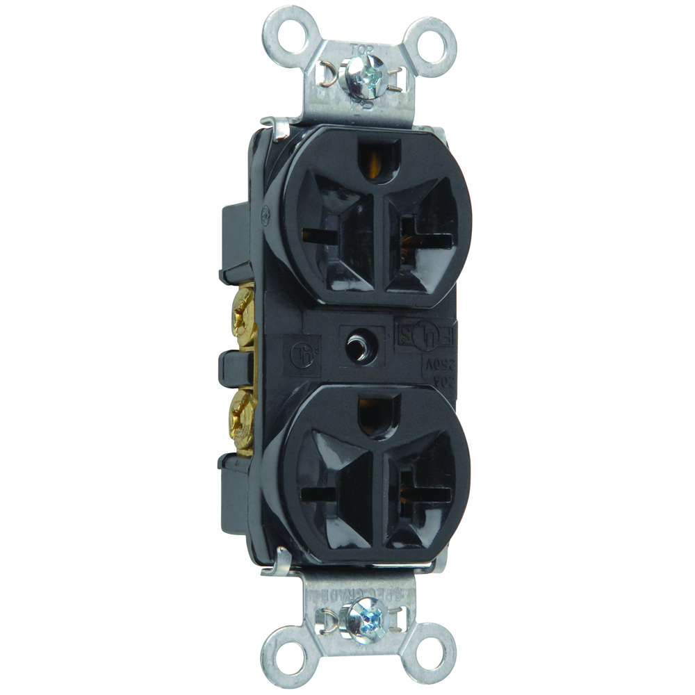 Heavy-Duty Spec Grade Duplex Receptacle Back and, Side Wire 20amp 250volt Black