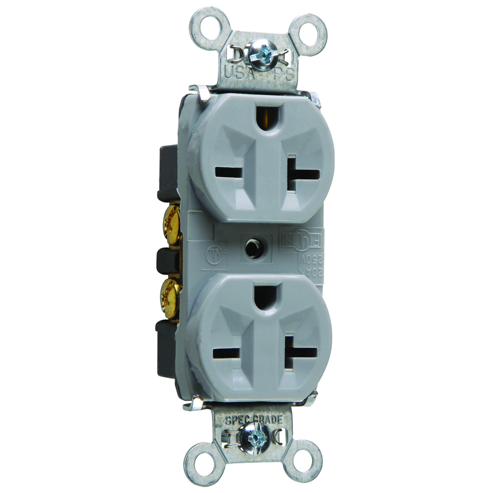 Heavy-Duty Spec Grade Duplex Receptacle Back and, Side Wire 20amp 250volt Gray