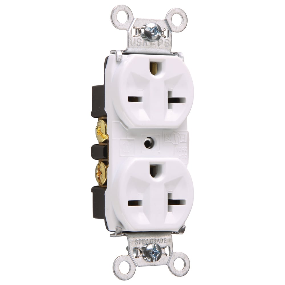 Heavy-Duty Spec Grade Duplex Receptacle Back and, Side Wire 20amp 250volt White