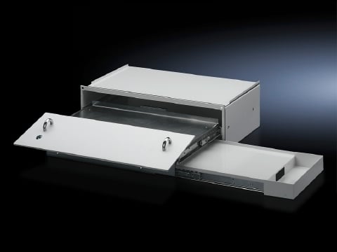Drawer for keyboard and mouse, with mousepad support, Drawer and housing: With side pull-out mousepad support and tray, Front panel: With 3 mm double-bit lock insert, folds out as handrest