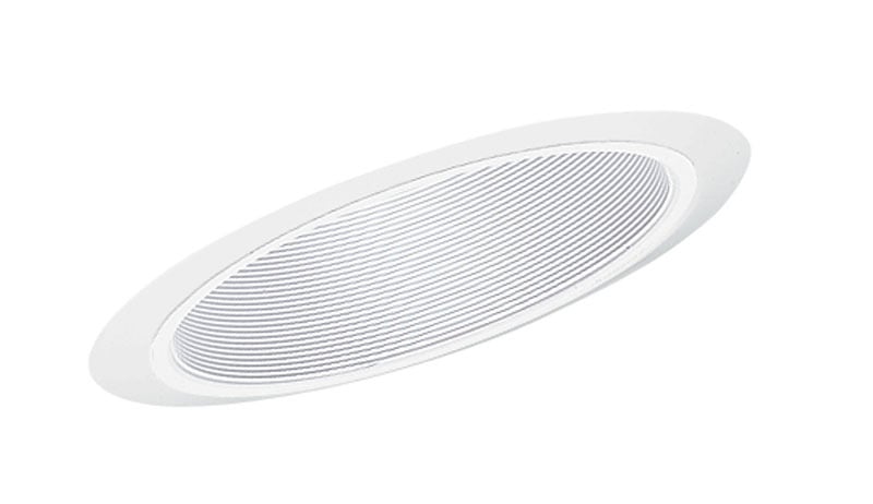 6-inch super slope downlight baffle trim is a white trim ring. Baffles are the most popular of all residential recessed trims. Ideal for applications where general or task lighting is needed. Perfect for the kitchen, reading areas, living spaces, and more.