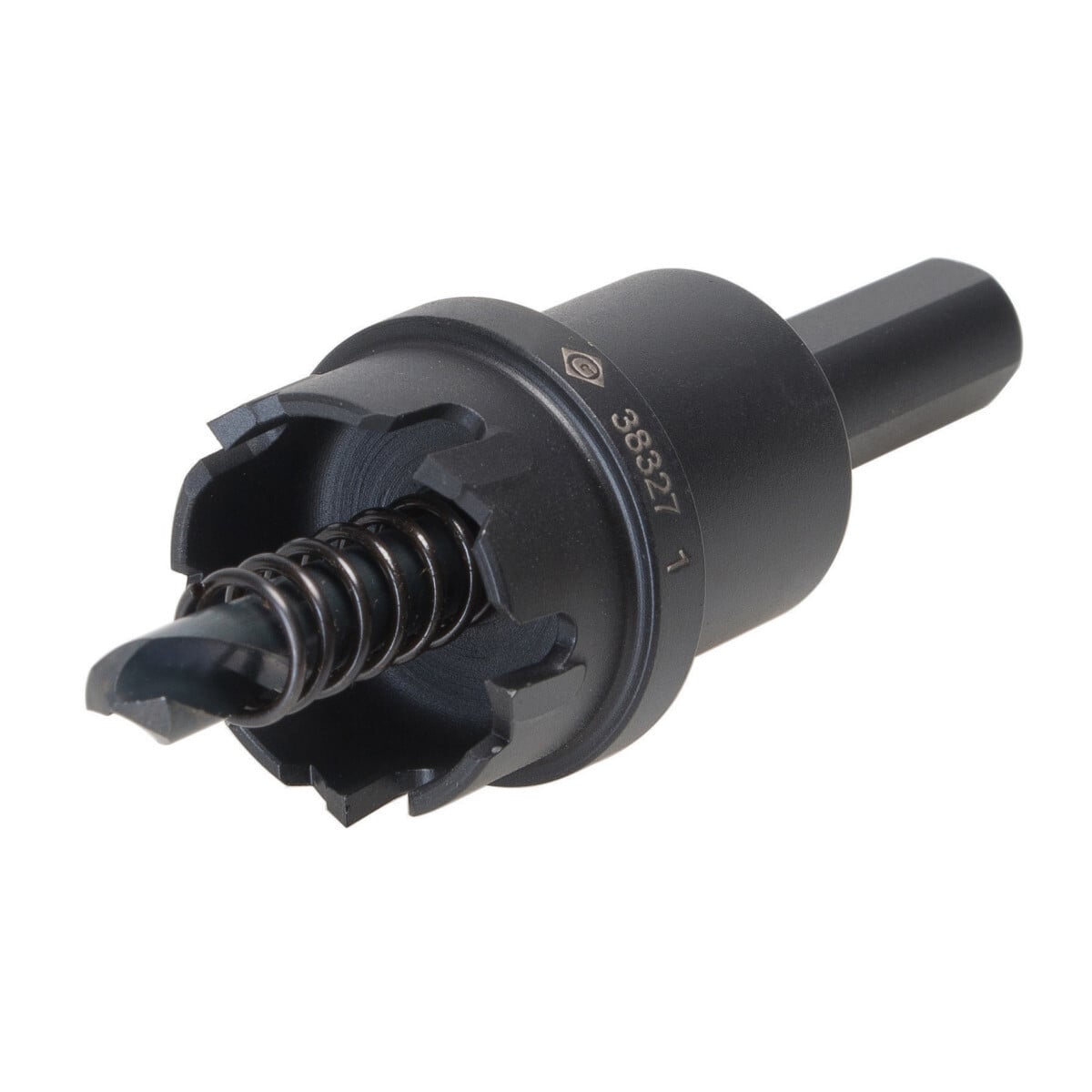 Carbide-Tipped Hole Cutter 1" (25.4mm).  Multiple tungsten carbide tips for long life and smooth cutting.  Cut fast, accurate, high quality holes in stainless steel, copper, aluminum, steel.  Flange stop prevents over-drilling.  Replaceable cobalt steel pilot drill, with split-point tip design, to improve performance and resist walking.  Eliminates need for center punch.