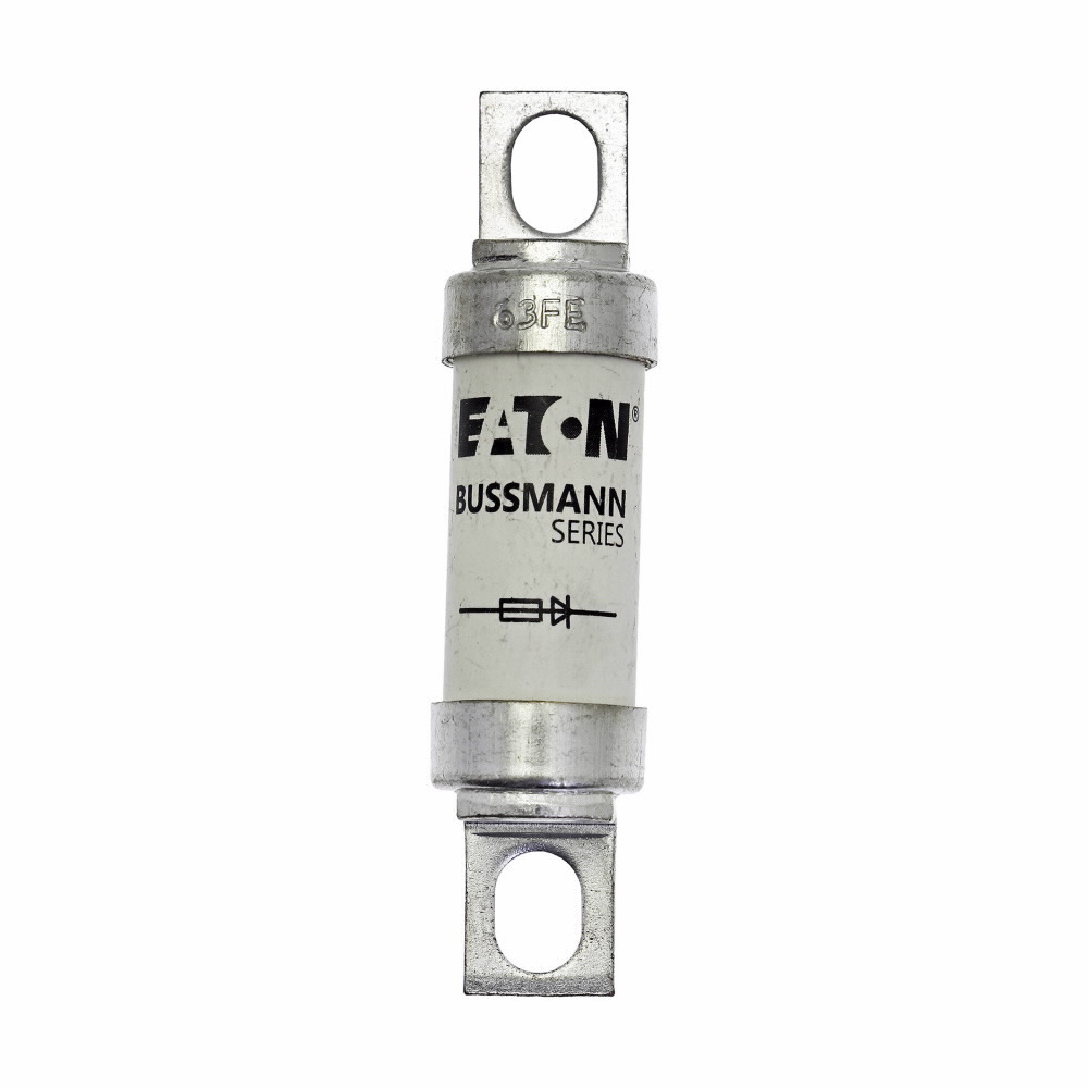 Eaton Bussmann series high speed British standard fuse, 700 Vac/dc, 63A, 200 kAIC, None, Fuse, Blade end X blade end, Stud - 63FE