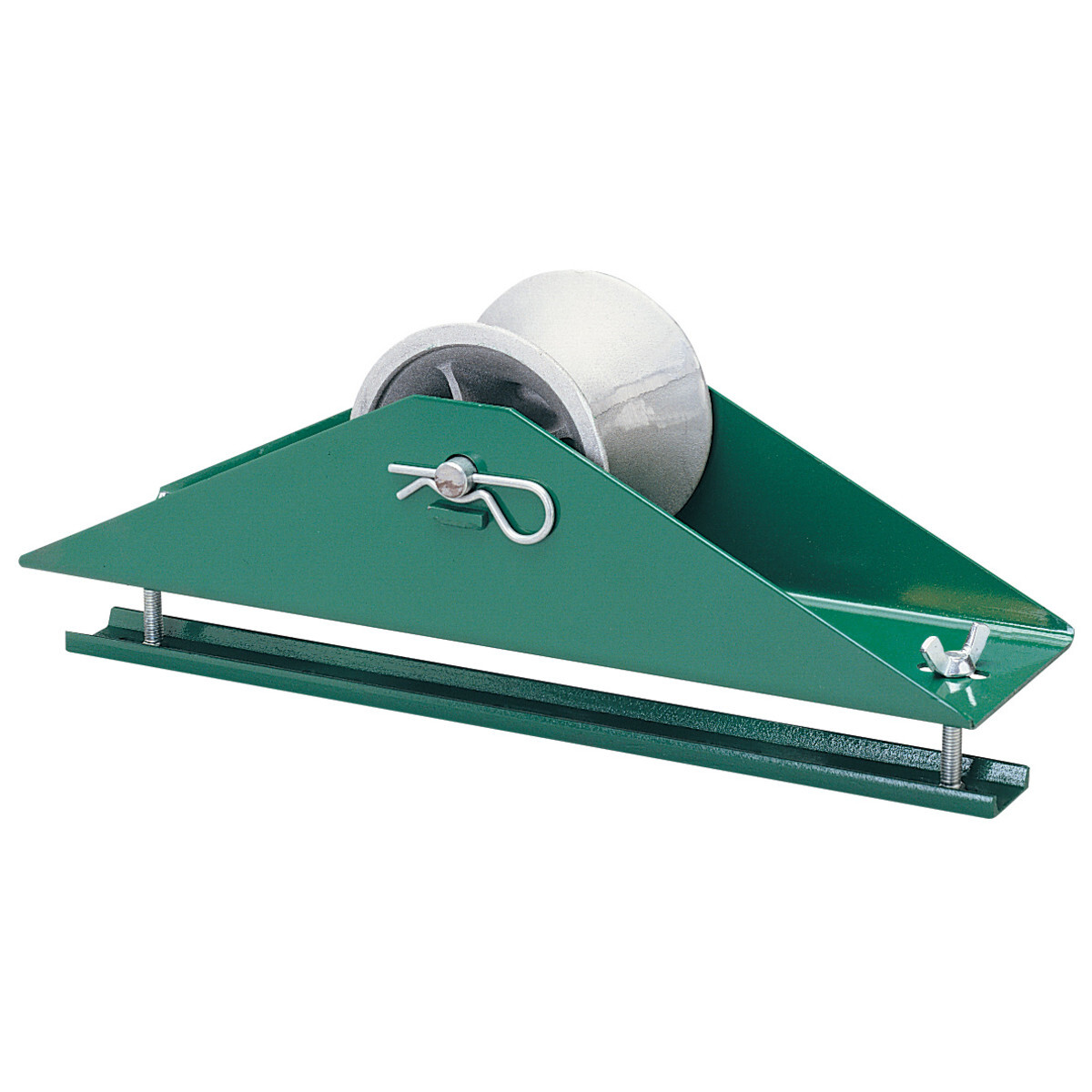 Tray type sheave 22" (558.8 mm) long.  Steel frame easily attaches to cable tray up to 2" (50.800 mm) thick helps roll and guide tray pulls helps roll and guide tray pulls.  Make tray pulls easier.  5" (127.000 mm) wide aluminum alloy sheaves with self lubricating bearings.