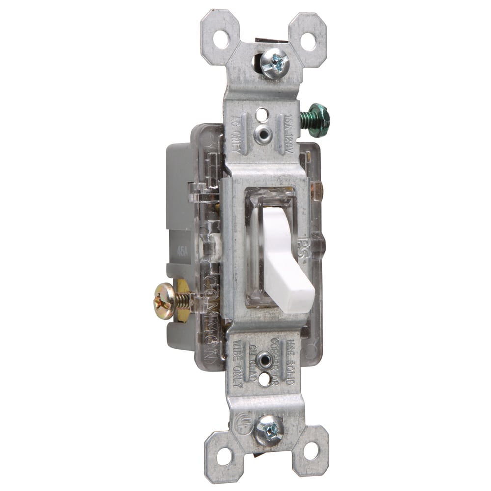 Single Pole Lighted Toggle Switch, 15 amps, 120 volts, White.