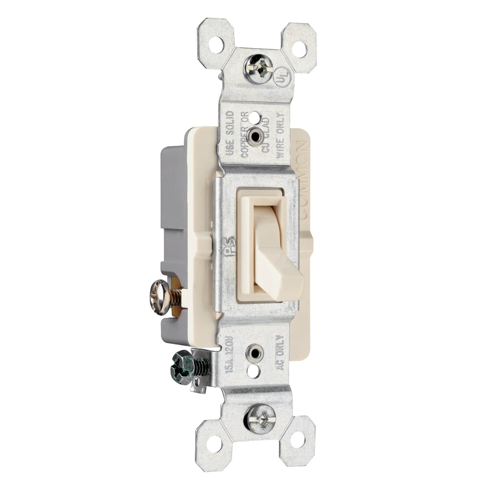 NAFTA-Compliant Triple Pole Switch, Grounded Terminals, 15 amps, 120 volts, Light Almond. Available in bulk packs of 90. Add U to end of catalog number. Example: 663LAGU