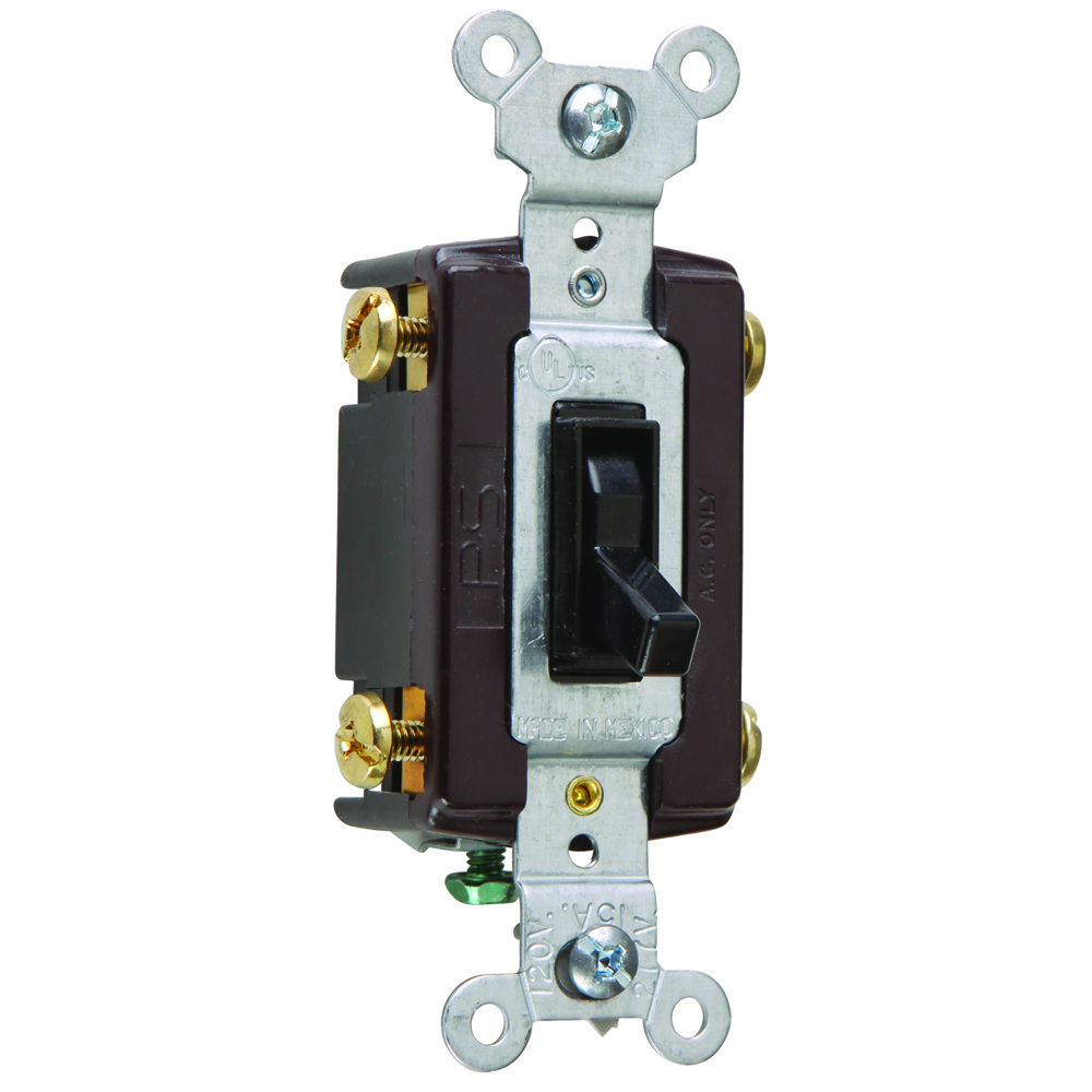 NAFTA-Compliant Four-Way Switch, Grounded Terminals, 15 amps, 120 volts, Black.