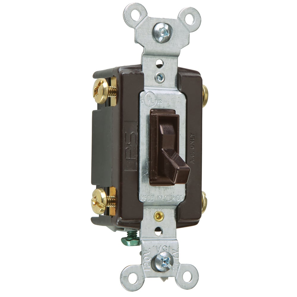 NAFTA-Compliant Four-Way Switch, Grounded Terminals, 15 amps, 120 volts, Brown.