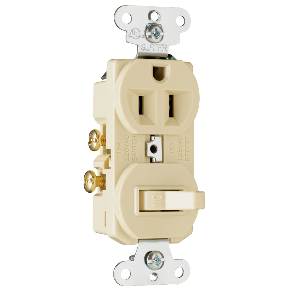 Single Pole, Single Receptacle,Combination Switch, 15 amps, 120,125 volts, Light Almond.