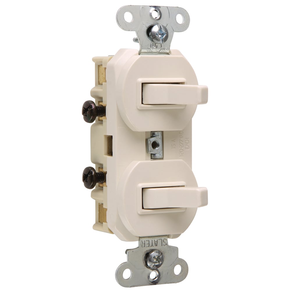 Double Three-way Combination Switch, 15 amp, 120/277 volts, Light Almond.