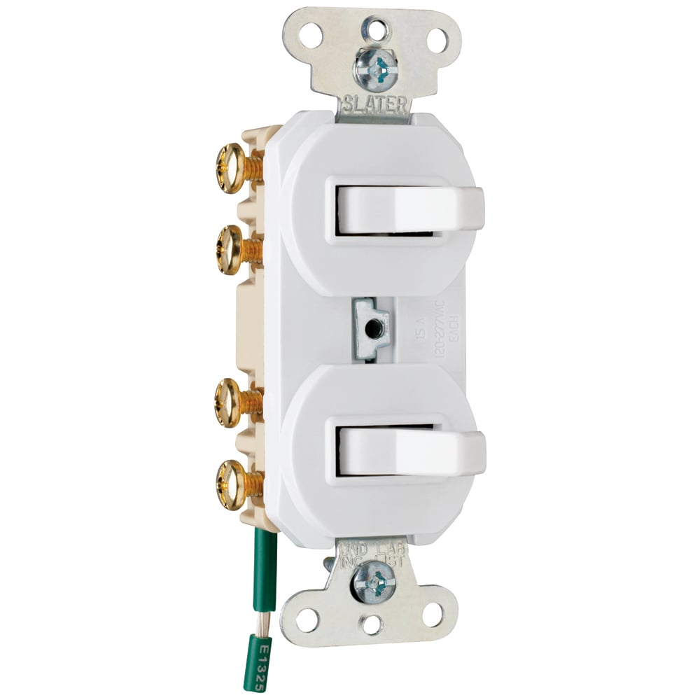 15 amps 120/277 volts, Double Three-way Combination Switch, Grounding, White.