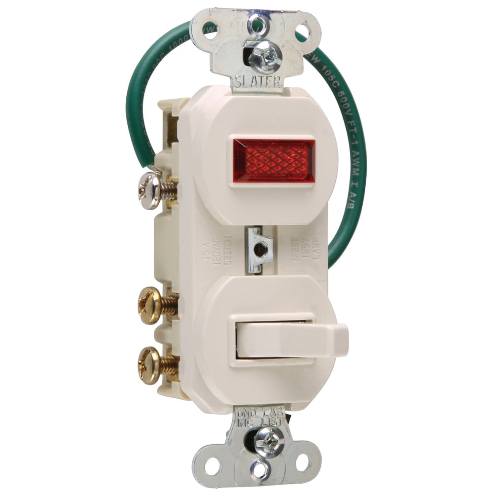 Three-Way, Single Pilot Light, Combination Switch, 15 amps, 120/125 volts, Grounded, Light Almond.