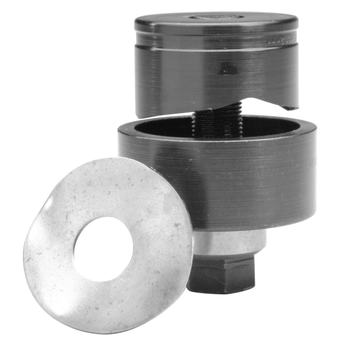 Standard Round Knockout Punch Unit 1/2" (12.7 mm).  Round standard metal punch units are complete units consisting of punch, die and draw stud.  Use with battery-powered, hydraulic, ratchet or manual drivers.  Properly assembled through pilot holes, they will make clean, fast and accurate holes.