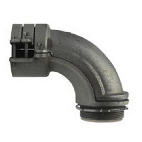 Flexible Metal Conduit 90 deg Connector with Insulated Throat, 2-1/2 inch, Malleable Iron, Zinc Electroplated