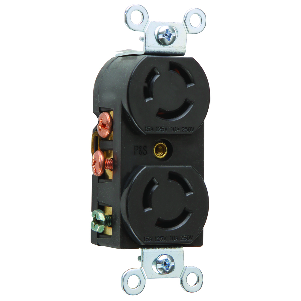 15amp 125volt 10amp 250volt, Receptacle Duplex Turnlok, Grounding