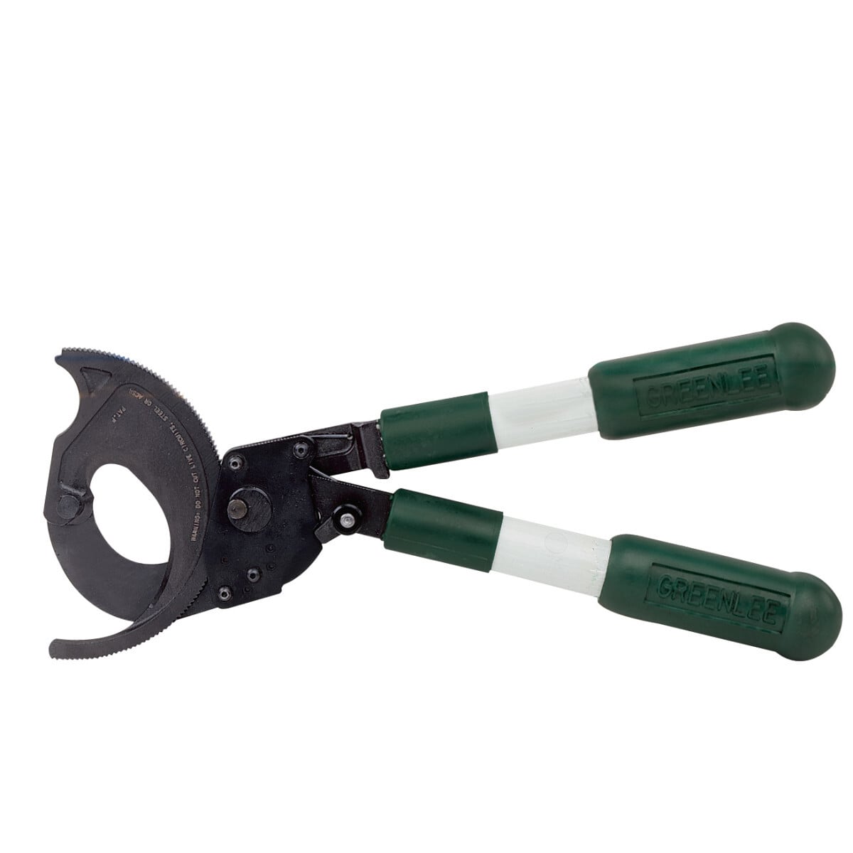 Two-handed operation provides more leverage and makes cutting large cables easier.     Short fiberglass handles make it easy to use in tight places and to store in tool boxes.     Single-speed ratchet mechanism.     Blade release allows blades to be opened in mid-cut.     Heavy-duty forged steel blades provide long life.