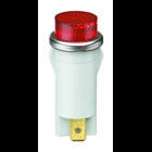 IDEAL, Indicator Light, Raised, Wattage: 1.2 WTT, Voltage Rating: 28 V, Amperage Rating: 04 AMP, Color: Red Lens, Average Life: 25000 HR, Mounting: 1/2 IN Diameter, Operating Temperature: Nylon Body: 140 DEG C, Polycarbonate Lens: 135 DEG C, Bezel: 0.100 IN Height, Flammability Rating: 94V-2, Material: Nylon Body With Raised Transparent Polycarbonate Lens And Stainless Steel Bezel, Lamp Type: Incandescent, Termination Style: 6 IN Wire Leads, Lamp Height: 0.200 IN