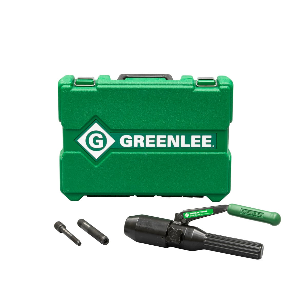 Fast straight-on punching. Compact design for portability and fast, easy one-person operation. Works with all Greenlee knockouts up to 2"