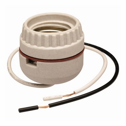 Medium base, porcelain, keyless, single circuit, 2 peice ring with leads. 1 3/8 to 1 1/2 hole. White.