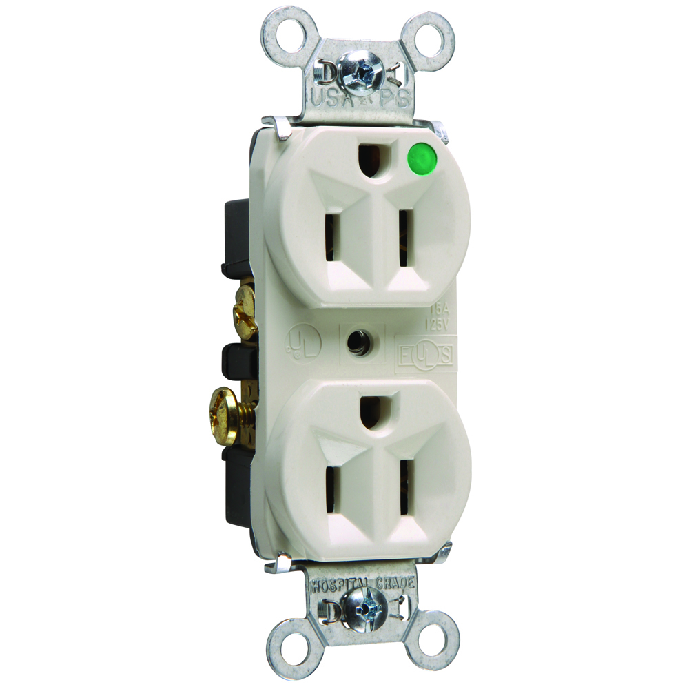 Heavy-Duty Hospital Grade Compact Design Duplex Receptacle Back and, Side Wire 15amp 125volt Light Almond