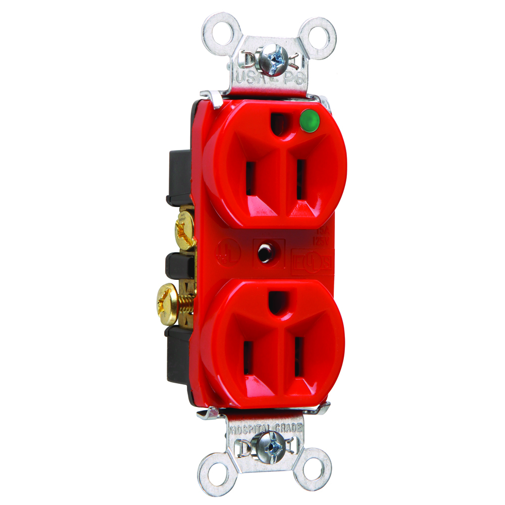Heavy-Duty Hospital Grade Compact Design Duplex Receptacle Back and, Side Wire 15amp 125volt Red