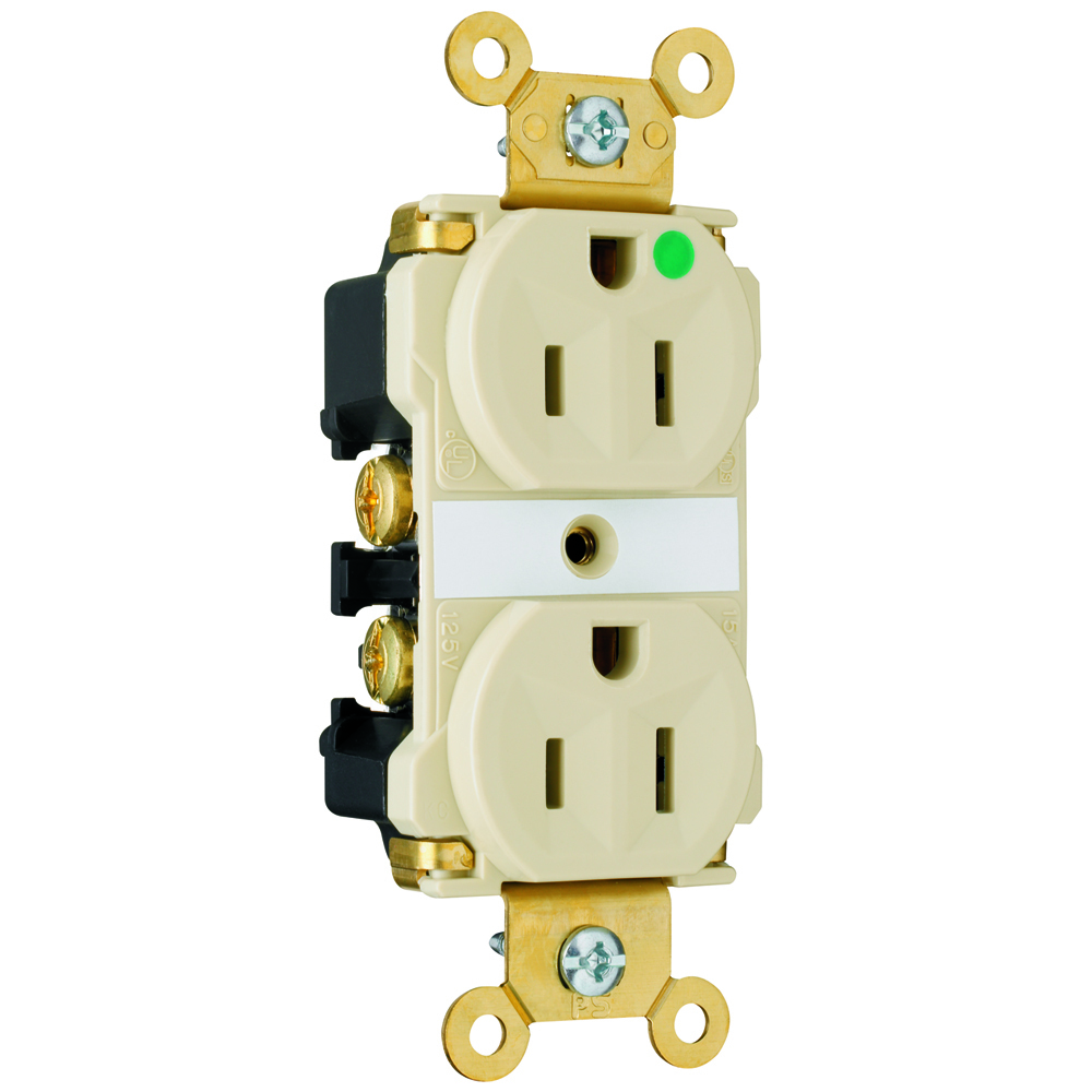 Extra Heavy-Duty Hospital Grade LED Illuminated Face Duplex Receptacle Back and, Side Wire 15amp 125volt Ivory