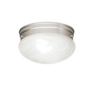 Add this simple 2-light ceiling light for additional atmosphere. It features Brushed Nickel finish with Alabaster swirl glass cover.
