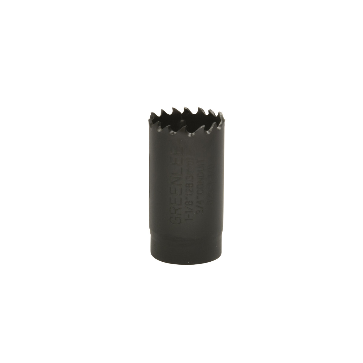 Bi-Metal Hole Saw, Actual Hole Size 1-1/8" (28.6 mm).  Cut through steel, tin, aluminum, fiberglass, wood and plastic.  Deep 1-5/8" (41.3 mm) cutting depth allows for cutting through 2" x 4" wood studs.  Extra-tough bi-metal blade- we use the highest grade oftool steel to outlast competitor's blades. That beats premature saw replacement and saves you money.  Steam oxide finish - no paint to gum up and slow cutting.  The saw runs cooler for longer life and better performance.  Extra-thick backplate minimizes vibration for smoother, easier, less tiring cutting.  Made in USA.