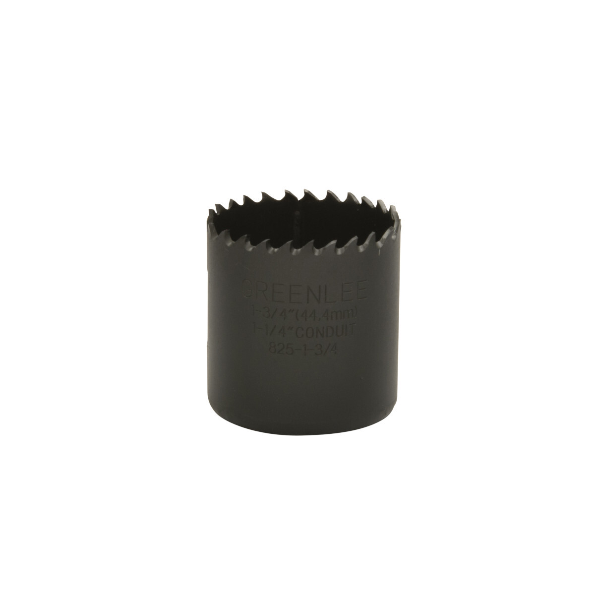 Bi-Metal Hole Saw, Actual Hole Size 1-3/4" (44.4 mm).  Cut through steel, tin, aluminum, fiberglass, wood and plastic.  Deep 1-5/8" (41.3 mm) cutting depth allows for cutting through 2" x 4" wood studs.  Extra-tough bi-metal blade- we use the highest grade oftool steel to outlast competitor's blades. That beats premature saw replacement and saves you money.  Steam oxide finish - no paint to gum up and slow cutting.  The saw runs cooler for longer life and better performance.  Extra-thick backplate minimizes vibration for smoother, easier, less tiring cutting.  Made in USA.