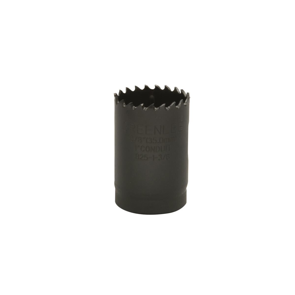 Bi-Metal Hole Saw, Actual Hole Size 1-3/8" (35.0 mm).  Cut through steel, tin, aluminum, fiberglass, wood and plastic.  Deep 1-5/8" (41.3 mm) cutting depth allows for cutting through 2" x 4" wood studs.  Extra-tough bi-metal blade- we use the highest grade oftool steel to outlast competitor's blades. That beats premature saw replacement and saves you money.  Steam oxide finish - no paint to gum up and slow cutting.  The saw runs cooler for longer life and better performance.  Extra-thick backplate minimizes vibration for smoother, easier, less tiring cutting.  Made in USA.