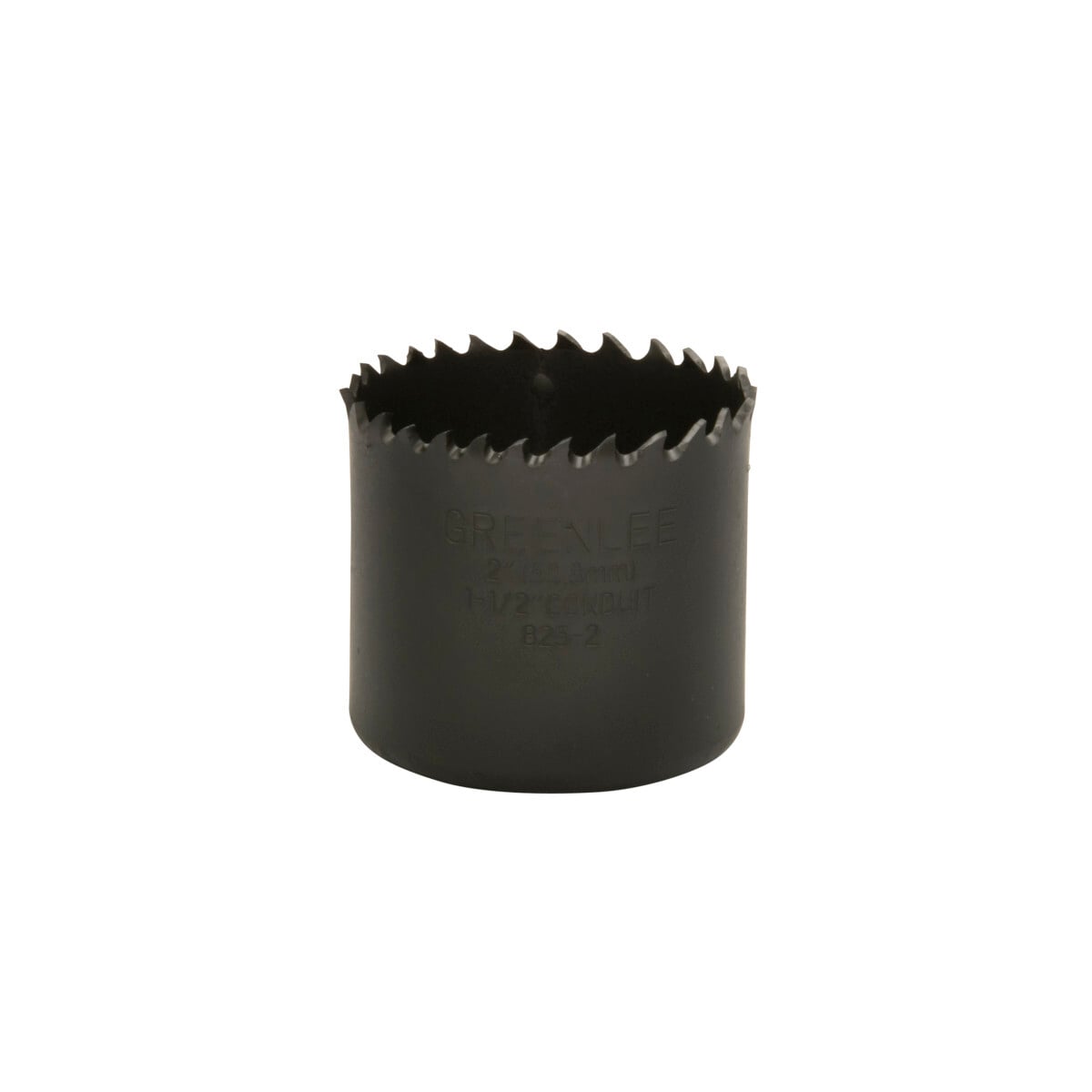 Bi-Metal Hole Saw, Actual Hole Size 2" (50.8 mm).  Cut through steel, tin, aluminum, fiberglass, wood and plastic.  Deep 1-5/8" (41.3 mm) cutting depth allows for cutting through 2" x 4" wood studs.  Extra-tough bi-metal blade- we use the highest grade oftool steel to outlast competitor's blades. That beats premature saw replacement and saves you money.  Steam oxide finish - no paint to gum up and slow cutting.  The saw runs cooler for longer life and better performance.  Extra-thick backplate minimizes vibration for smoother, easier, less tiring cutting.  Made in USA.