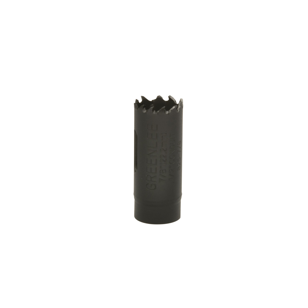 Bi-Metal Hole Saw, Actual Hole Size 1-7/8" (22.2 mm).  Cut through steel, tin, aluminum, fiberglass, wood and plastic.  Deep 1-5/8" (41.3 mm) cutting depth allows for cutting through 2" x 4" wood studs.  Extra-tough bi-metal blade- we use the highest grade oftool steel to outlast competitor's blades. That beats premature saw replacement and saves you money.  Steam oxide finish - no paint to gum up and slow cutting.  The saw runs cooler for longer life and better performance.  Extra-thick backplate minimizes vibration for smoother, easier, less tiring cutting.  Made in USA.