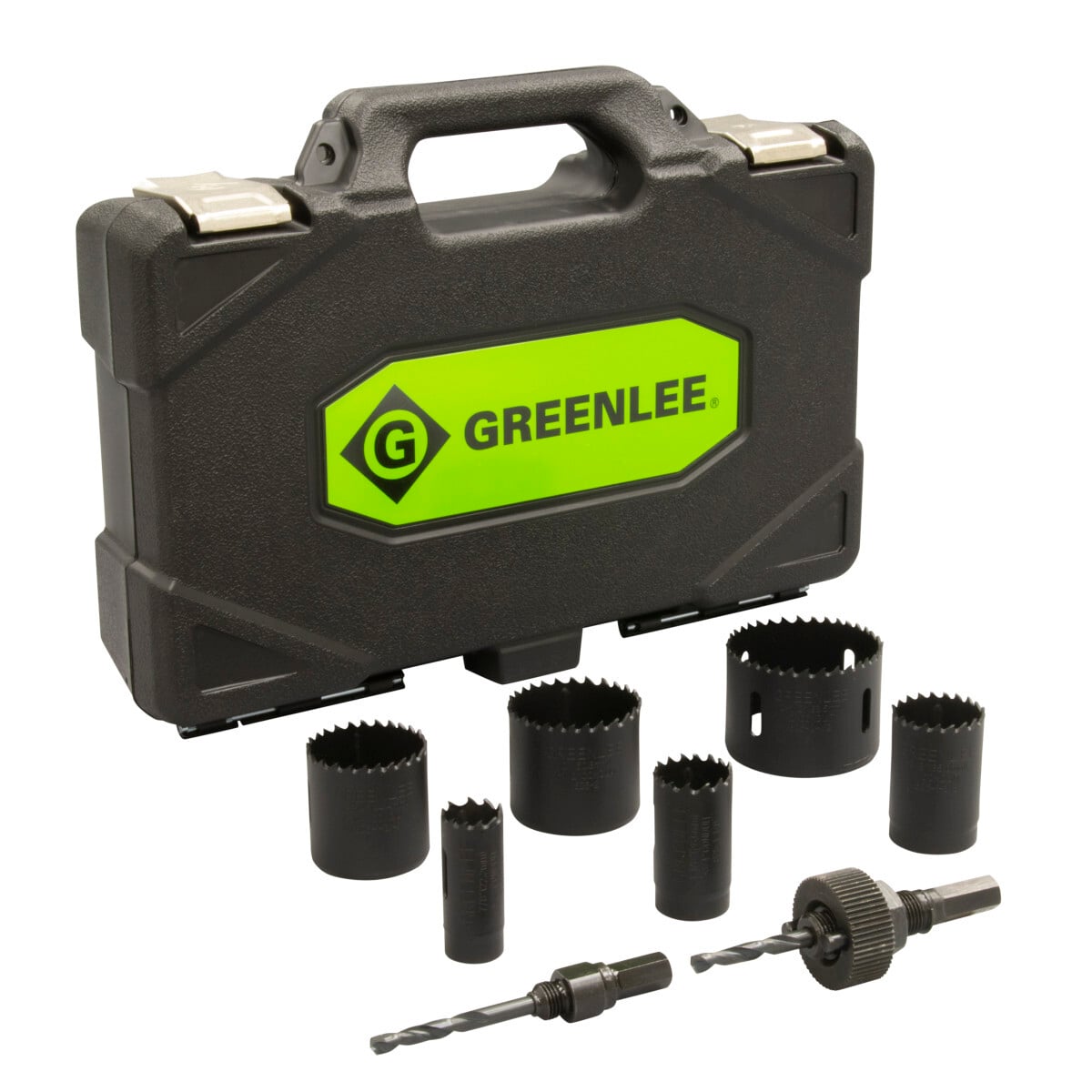 Bi-Metal Hole Saw Kit for 1/2" - 2" Conduit Sizes.  Several electrician's kits available providing an assortment of the most commonly used Greenlee variable pitch hole saw sizes and arbors.  High-impact, rugged plastic carrying case.  Each kit includes three hole saw stops.