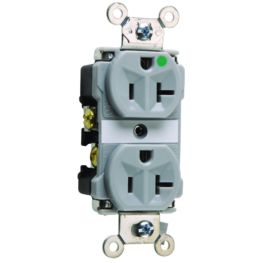Extra Heavy-Duty Hospital Grade Duplex Receptacle Back and, Side Wire 20amp 125volt Gray