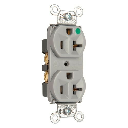 Heavy-Duty Hospital Grade Compact Design Duplex Receptacle, Back and, Side Wire, 20amp 125volt, Gray