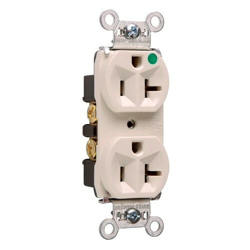 Heavy-Duty Hospital Grade Compact Design Duplex Receptacle Back and, Side Wire 20amp 125volt Light Almond