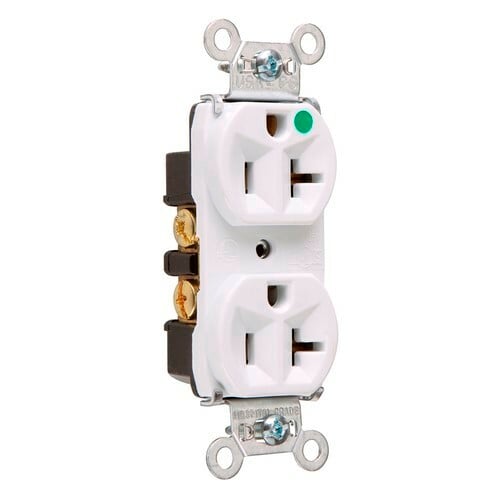 Heavy-Duty Hospital Grade Compact Design Duplex Receptacle Back and, Side Wire 20amp 125volt White