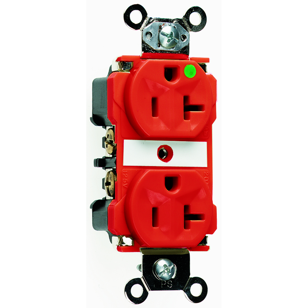Extra Heavy-Duty Hospital Grade Duplex Receptacle, Back and, Side Wire, 20amp 125volt, Red