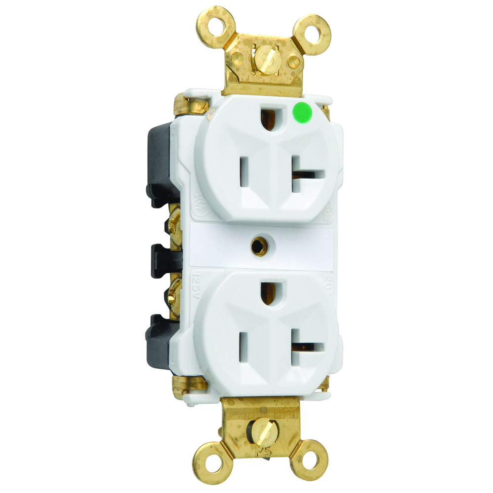 Extra Heavy-Duty Hospital Grade MRI Duplex Receptacle, Back and, Side Wire, 20amp 125volt, White