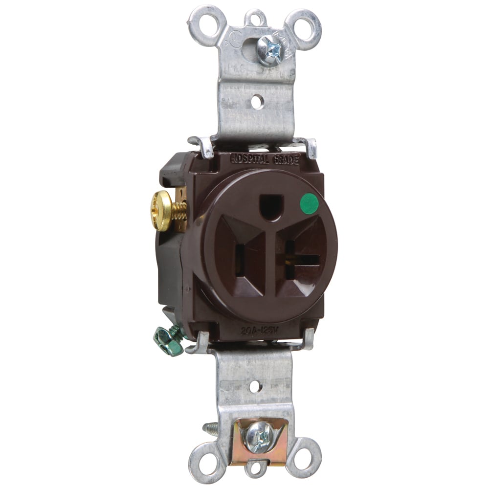 Heavy-Duty Hospital Grade Single Receptacle Back and, Side Wire 20amp 125volt Brown