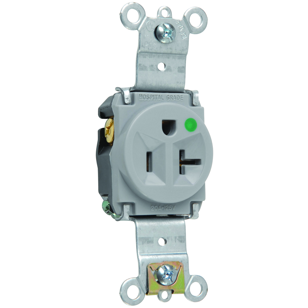 Heavy-Duty Hospital Grade Single Receptacle Back and, Side Wire 20amp 125volt Gray