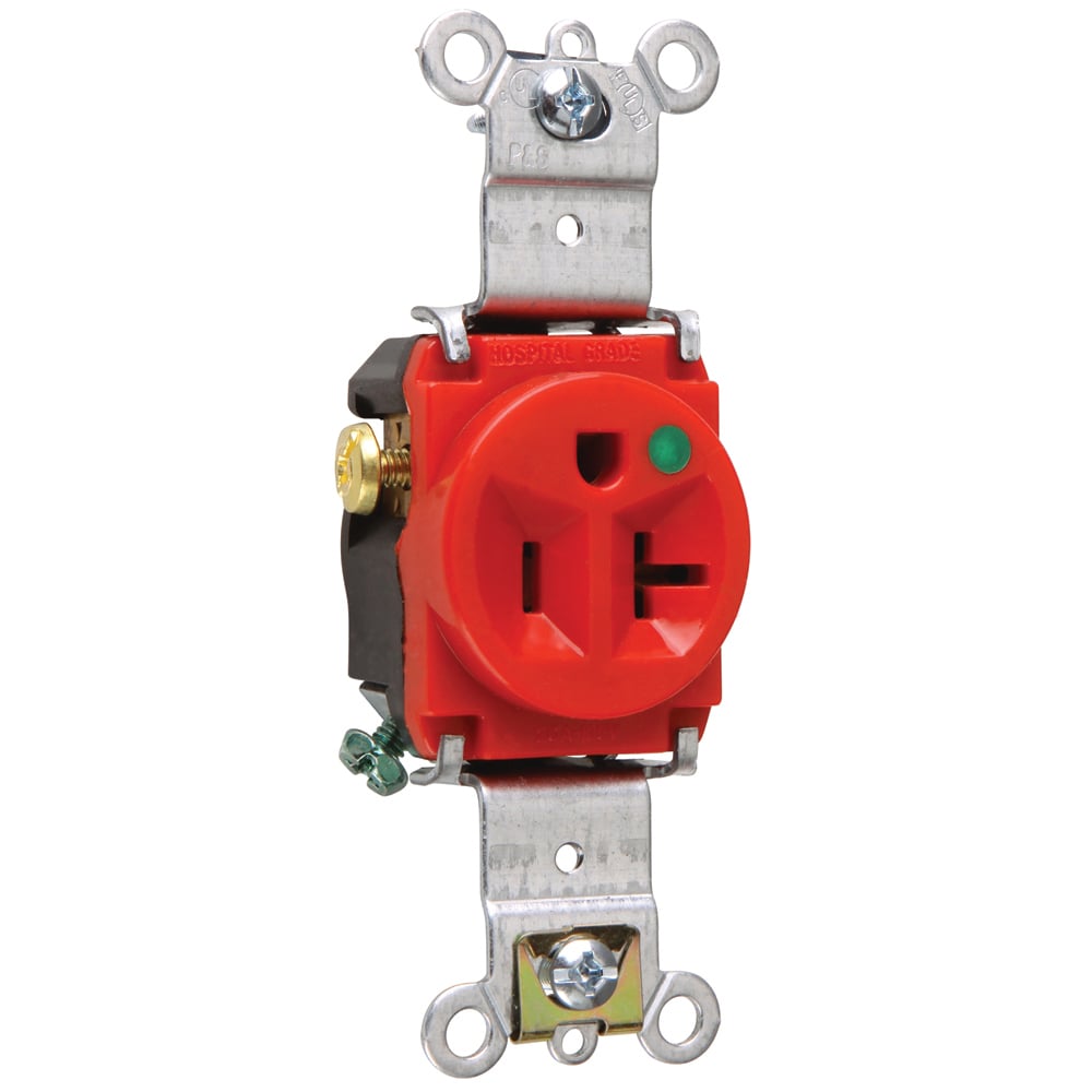 Heavy-Duty Hospital Grade Single Receptacle Back and, Side Wire 20amp 125volt Red