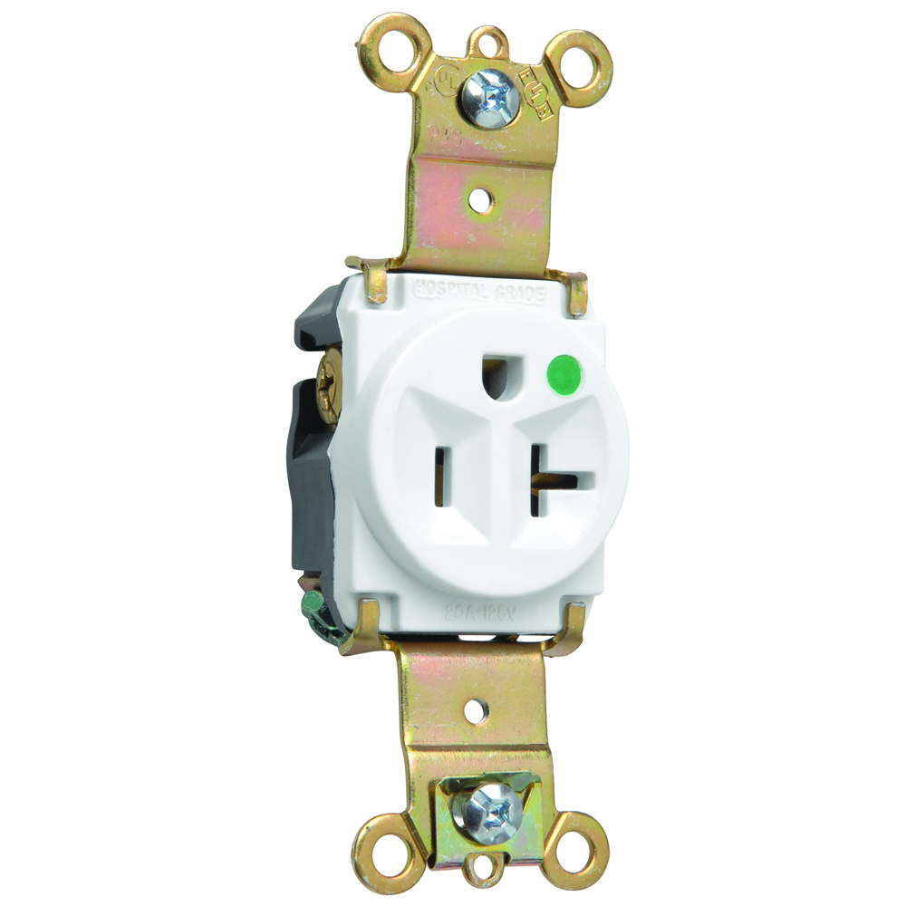 Heavy-Duty Hospital Grade Single Receptacle Back and, Side Wire 20amp 125volt White