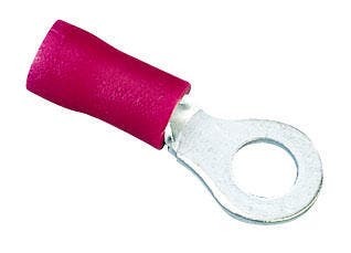 IDEAL, Ring Terminal, Vinyl Ring, Cable Size: 22 - 18 AWG, Number Of Holes: 1, Stud Size: 8 IN, Material: Tin Plated Brass, Insulation: Vinyl Insulated