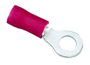 IDEAL, Ring Terminal, Vinyl Ring, Cable Size: 22 - 18 AWG, Stud Size: 1/4 IN, Number Of Holes: 1, Insulation: Vinyl Insulated, Material: Tin Plated Brass