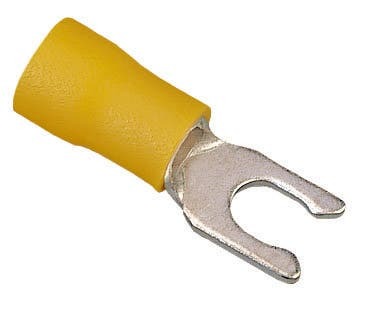IDEAL, Spade Terminal, Vinyl Snap Spade, Cable Size: 12 - 10 AWG, Stud Size: 1/4 IN, Insulation: Vinyl Insulated, Material: Tin Plated Brass