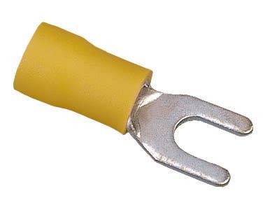 IDEAL, Spade Terminal, Vinyl Spade, Cable Size: 12 - 10 AWG, Stud Size: 1/4 IN, Insulation: Vinyl Insulated, Material: Tin Plated Brass