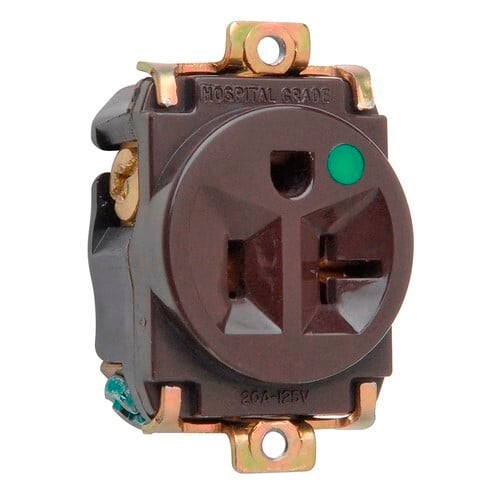 Hospital Grade Short Strap Single Receptacle Back and, Side Wire 20amp 125volt Brown