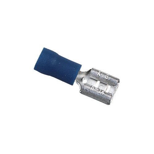 IDEAL, Disconnect Terminal, Vinyl Insulated, Wire Size: 14 - 12 AWG, Voltage Rating: 300 V, Material: Brass, Finish: Tin-Plated, Insulation: 0.244 IN Diameter, Connection: Female, Tab Size: 0.250 IN X 032 IN, Temperature Rating: 75 DEG C