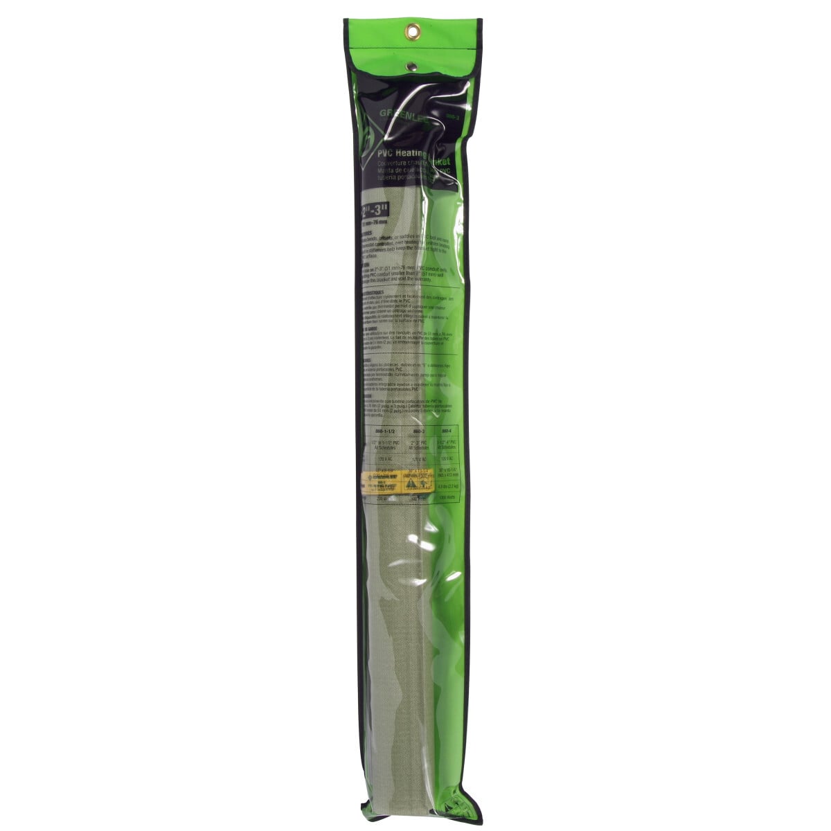 PVC Heating Blanket for 2" - 3" PVC makes bends, offsets or saddles for PVC fast and easy.  Easy to use: wrap blanket around PVC, secure with hook and loop strap.  Built-In stiffeners help keep the blanket tight to the PVC surface.  Remove blanket and form bend by hand.  Controlled, even heating for uniform bending.  Heavy-Duty cord and thermostat for long life.     Temperature over 300 F (149 C).